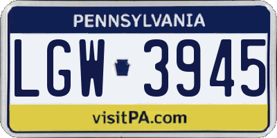 PA license plate LGW3945