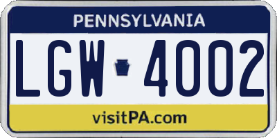 PA license plate LGW4002