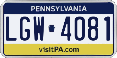 PA license plate LGW4081