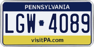 PA license plate LGW4089