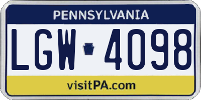 PA license plate LGW4098