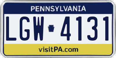 PA license plate LGW4131