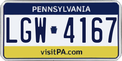 PA license plate LGW4167
