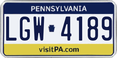 PA license plate LGW4189