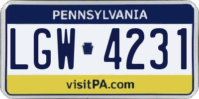 PA license plate LGW4231