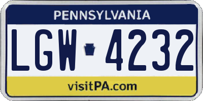 PA license plate LGW4232