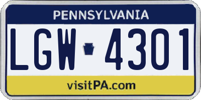 PA license plate LGW4301
