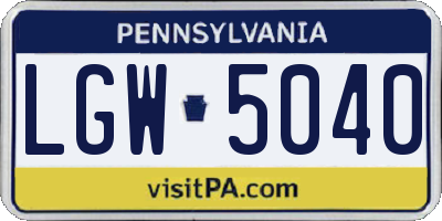 PA license plate LGW5040