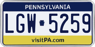 PA license plate LGW5259