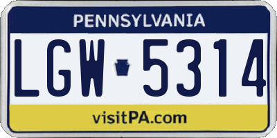 PA license plate LGW5314