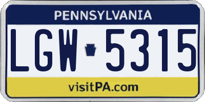 PA license plate LGW5315