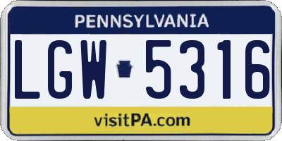PA license plate LGW5316