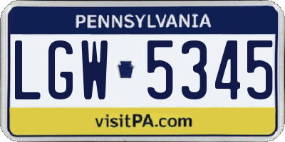 PA license plate LGW5345