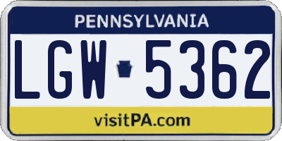 PA license plate LGW5362