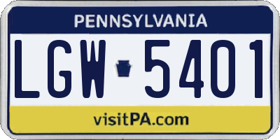PA license plate LGW5401