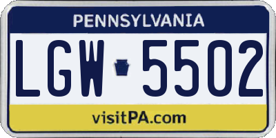 PA license plate LGW5502