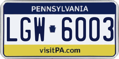 PA license plate LGW6003