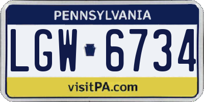 PA license plate LGW6734
