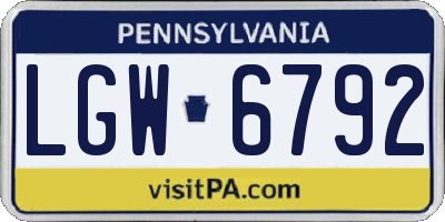 PA license plate LGW6792