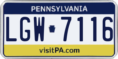 PA license plate LGW7116