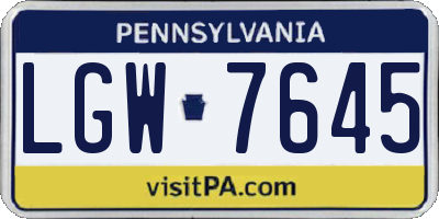 PA license plate LGW7645