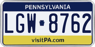 PA license plate LGW8762