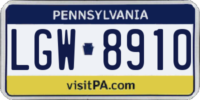 PA license plate LGW8910