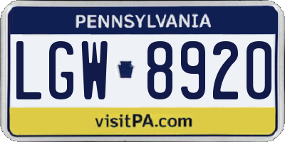 PA license plate LGW8920