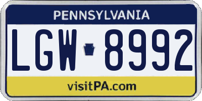 PA license plate LGW8992