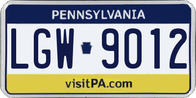 PA license plate LGW9012