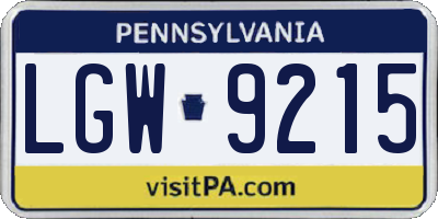 PA license plate LGW9215