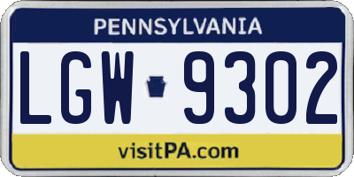 PA license plate LGW9302