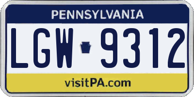 PA license plate LGW9312