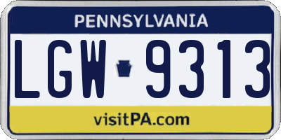 PA license plate LGW9313
