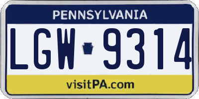 PA license plate LGW9314