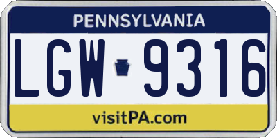 PA license plate LGW9316