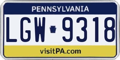 PA license plate LGW9318