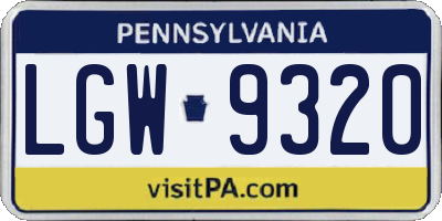 PA license plate LGW9320