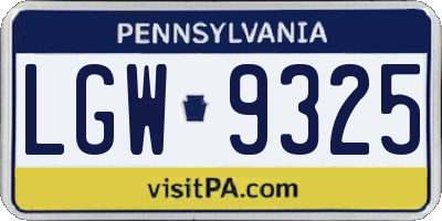 PA license plate LGW9325
