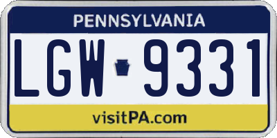 PA license plate LGW9331