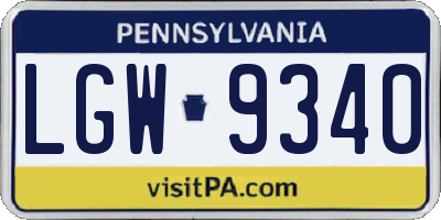 PA license plate LGW9340