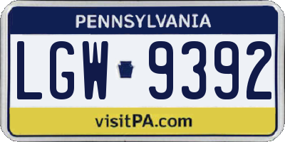 PA license plate LGW9392