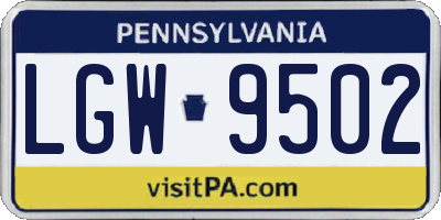 PA license plate LGW9502