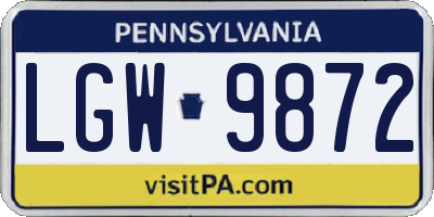 PA license plate LGW9872