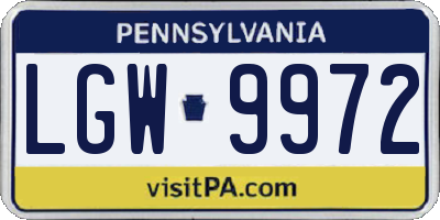 PA license plate LGW9972