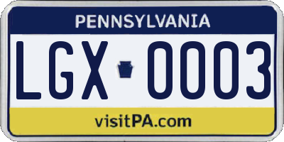 PA license plate LGX0003