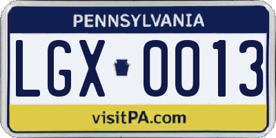 PA license plate LGX0013