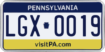 PA license plate LGX0019