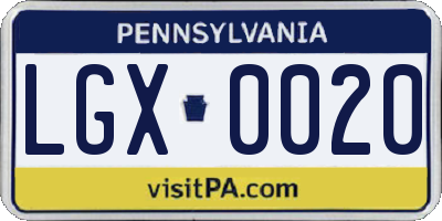 PA license plate LGX0020