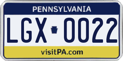 PA license plate LGX0022